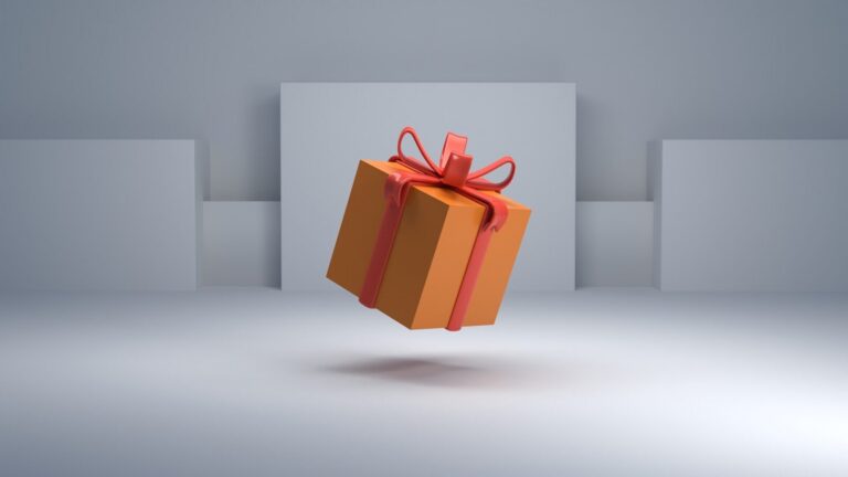 Orangene Geschenkbox mit roter Schleife