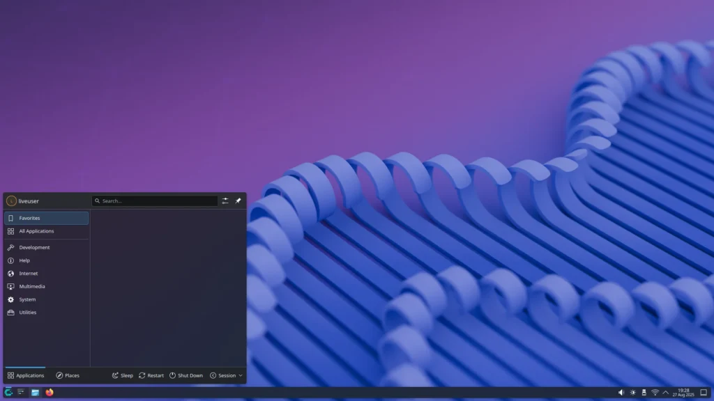 CachyOS-Desktop mit KDE Plasma und geöffnetem Startmenü